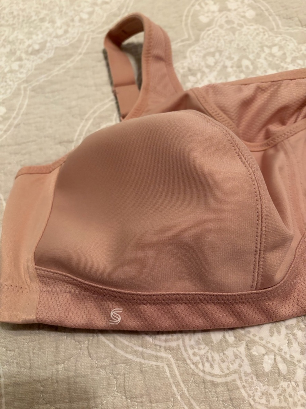 Glamorise Wireless Full-Coverage Sports Bra in tan color - Picture 3 of 6
